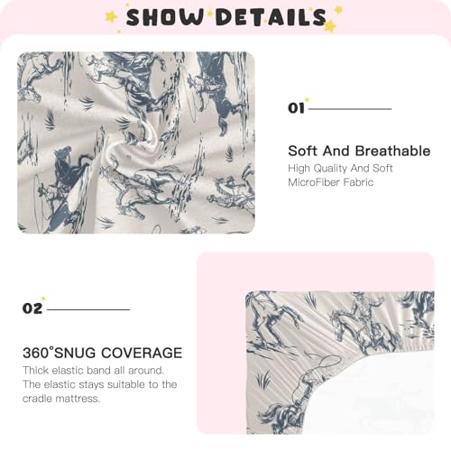 Image of Cowboys Horse Western Crib Sheets Soft Breathable Fitted Baby Crib Sheets Mattress Cover for Girl Boys, 52 inch x 28 inch x 9 inch