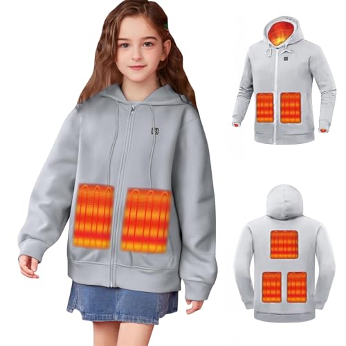 Kids Heated Jacket for Girls Boys USB Rechargeable Heating Jacket Winter Warm Zip up Heated Coats Outerwear with Hood2