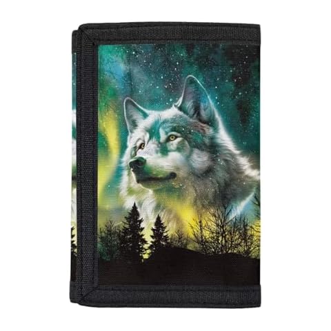 GIFTPUZZ Wolf Travel Trifold Wallet for Boy Cool Coin Purse Card Wallet Shopping Wallet One Size Sport Wallets with Coin Pocket Kids Gift Cover
