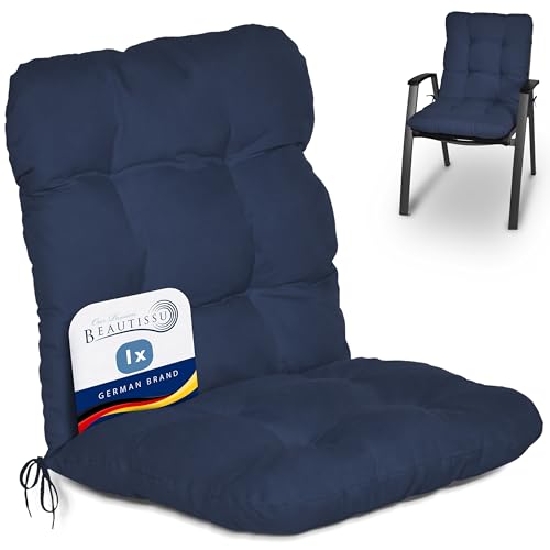 Beautissu Coussin Exterieur Jardin Flair NL - Coussin Chaise Jardin pour Chaise, Fauteuil ou transat de Jardin, terrasse ou Balcon - 100x50x8cm - Dossier Standard – Bleu foncé