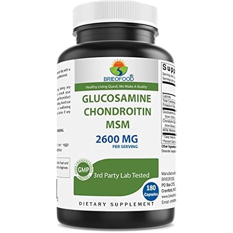 Brieofood Triple Strength Glucosamine Chondroitin MSM 2600mg/Serving Capsules, Supports Healthy Joint, Cartilage and Connective Tissue - Promotes Joint Comfort & Flexibility 180 Count Cover