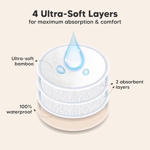 Image of Organic Nursing Pads - 8 Washable Breast Pads for Breastfeeding, Wash Bag, Viscose Derived from Bamboo Reusable Nipple Covers for Breastfeeding Essentials, Soft & Absorbent(Bare Beige, M 4.6 inch)