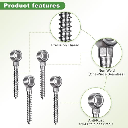 Image of Insaga 304 Stainless Steel Gate Hinges for Wooden Fences, Heavy Duty One-Piece Screw Eye Hinge with 5 /8'' Hole Dia, 4-1 /2'' Length for Farm Gate Sag Correction (4Pack)