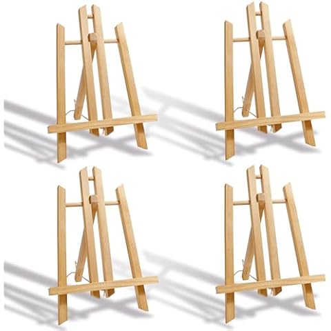 DOMMARE 11 in Wood Easel Stand for Painting, Canvases, Art, Crafts, Tabletop Easels, Small Wooden Table Top Paint Tripod Station for Kids Adults, Portable Display Photo Picture Sign Holder(4 Pack) Cover