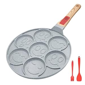 RANX INGST Padella Pancake con Rivestimento Antiaderente in Ceramica, Piastra Pancake Induzione 7 Fori con Maniglia Rimovibile per Colazione – Blu