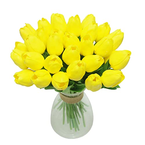 PSFDEWT Flor Artificial Toque Real Faux Bouquet Bouquet Falso para decoración del hogar 12pcs 34 cm Amarillo