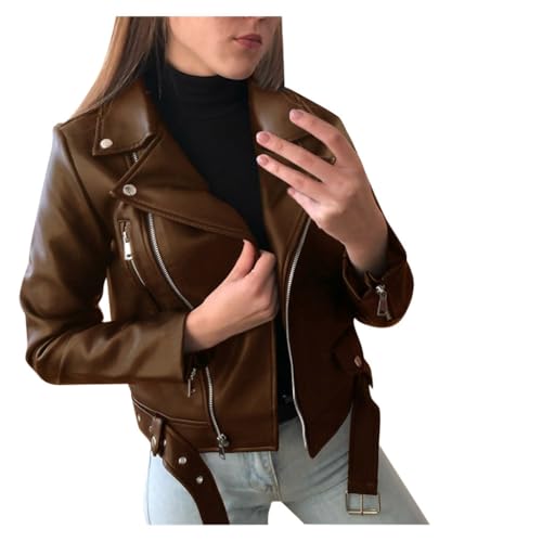 Manteau Femmes Veste Cuir Zipper Veste Courte Cuir Moto Biker Blazer Vintage Manches Longues Couleur Unie Mode Blousons Fermeture éclair Femme Grande Taille...