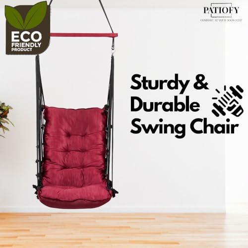 Image of Patiofy Swing for Balcony /Jhula for Adults for Home /Swing for Home /Wooden Swing Indoor /Hammock Swing Chair /Suitable for Indoor & Outdoor / 120Kgs Weight Bearing Capacity (Burgundy)