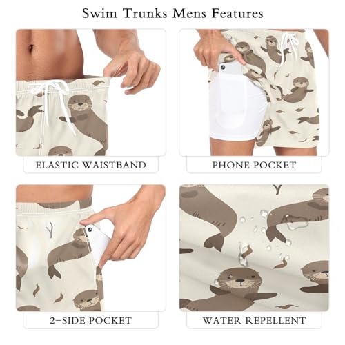Otter Dancing Men's Swim Trunks with Liner Quick Dry Beach Shorts Swimwear Bathing Suit S-XXL2