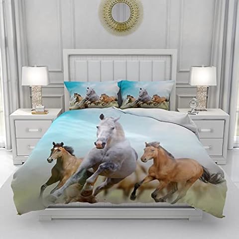 JEFFEL Pferde Bettwäsche Set 135x200 cm, Kinderbettwäsche, Pferde Motiv 3D Tier Motiv, Mikrofaser, Sehr Weich, Kinder Bettwäsche Set mit Bettbezug und Kissenbezug (135_x_200_cm, Pferd-4) Cover