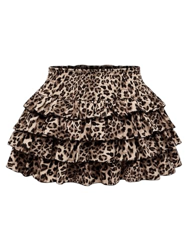 Floerns Women's Plus Size Y2k Cheetah Skirts High Waisted Ruffle Hem Layered Mini Skirt