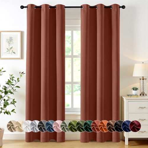 Image of MIULEE Blackout Curtains for Bedroom Living Room 2 Panels, Thermal Insulated Room Darkening Drapes Grommet Noise Reducing Light Blocking Window Treatments 72 Inches Long 40x72 Inch Terracotta