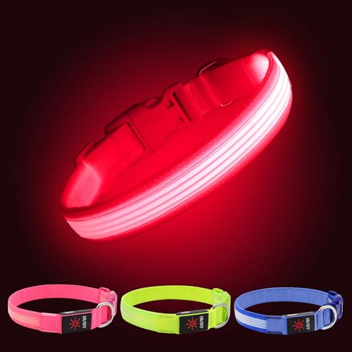 YFbrite Light up Dog Collar, USB Rechargeable LED Pet Collar, Flashing Night Visibility Neckwear