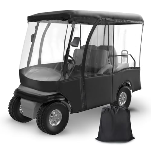GOTRUTH Golf Cart Enclosure, 2+2 Golf Cart Drivable Rain Cover, 600D Waterproof Enclosure with 4-Sided Transparent Windows, Fit for Short Roof 94