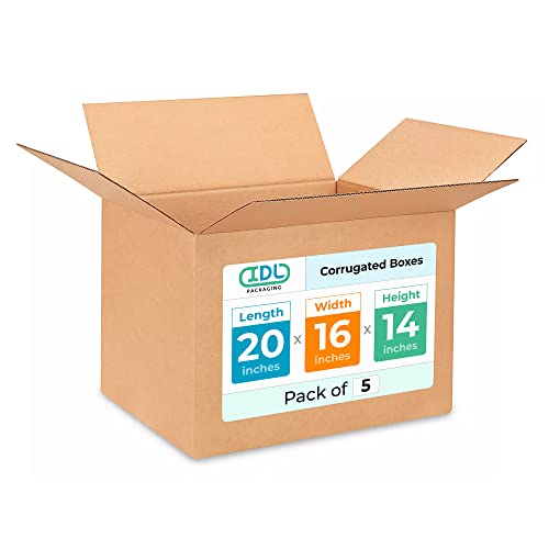 Large Shipping &amp; Moving Boxes 20 x 16 x 14 inches (5-Pack) - Extra Strength 200 lb vs Regular - Corrugated Strong Shipping Boxes for Delivering - Box for Moving - Corrugated Box by IDL Packaging