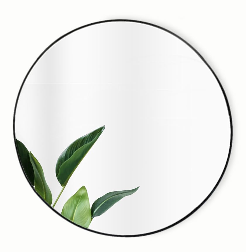 GreyZouq Large, Round Black Metal Rimmed, Wall Mirror. Perfect for bedroom, living room hallway kitchen and bathroom. Circular mirror โ 50cm diameter. Vintage/contemporary.