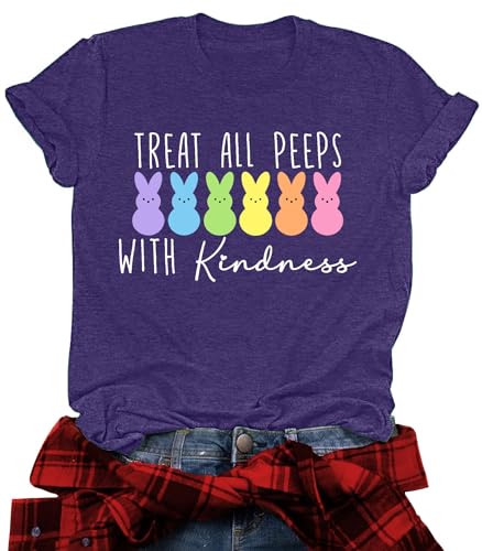 Image of LAZYCHILD Women Easter Teacher Shirts: Funny Treat All with Kindness T-Shirt Bunny Rabbit Tee Tops