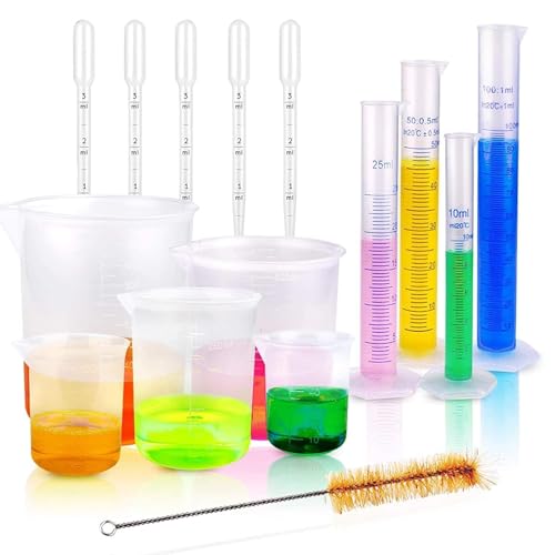 Image of Science Lab Kit | Measuring Cylinders, Beakers, Plastic Droppers & Cleaning Brush Set | Laboratory Equipment for School, College & DIY Experiments