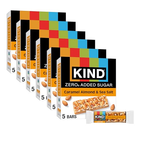 Image of Kind Zero Added Sugar Healthy Snacks Bars, Caramel Almond & Sea Salt, Gluten Free, High Fiber, Keto Snacks, 5g Protein, 30 Count