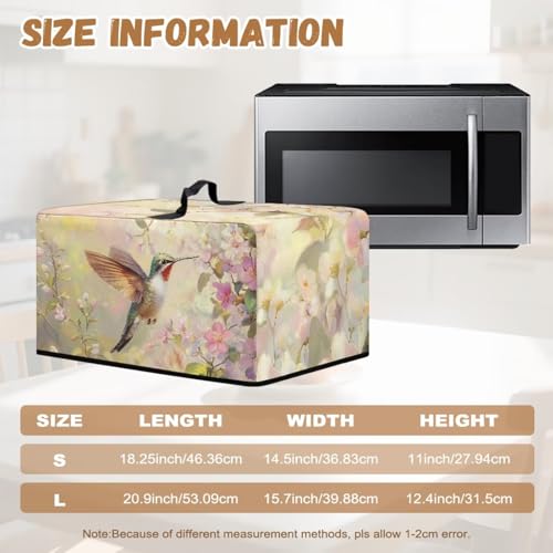 Image of Countertop Microwave Oven Cover Dust Protection Small Appliance Toaster Ovens Dust Cover for Kitchen Decor, 18.25 x 14.5 x 11 Inches, S, Hummingbird Pink Flower