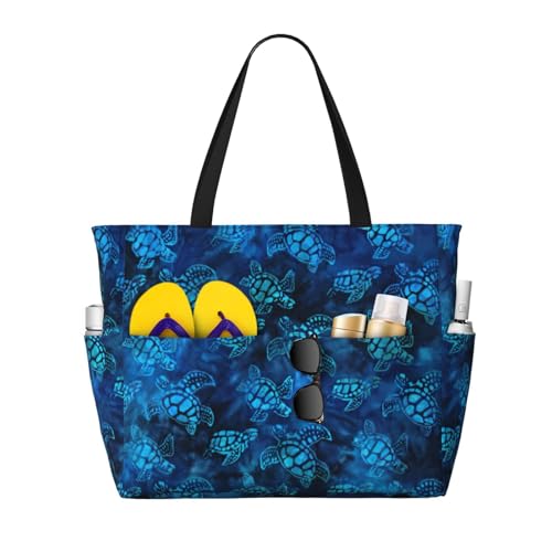 Sea Turtle-Blue Print Tote Bag Travel Companion For Beach Vacation Picnic & Daily Sporting Activities