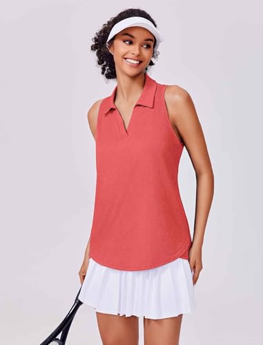 Image of PINSPARK Womens Golf Shirt UPF 50+ Sleeveless Collared Shirts Quick Dry Tennis Polo V-Neck Racerback Athletic Workout Tank