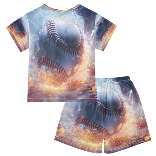 senya Short Sleeve Pajamas Sets Summer Cotton Sleepwear Baseball Water Fire Collisions2