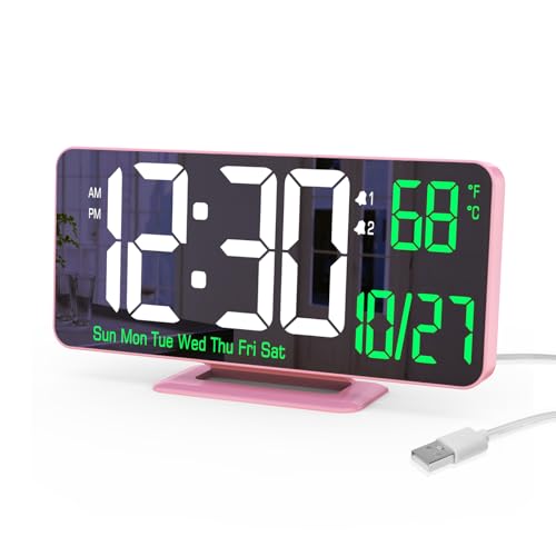 KOSUMOSU Pink 6.7in Digital Clock with Dual Alarm