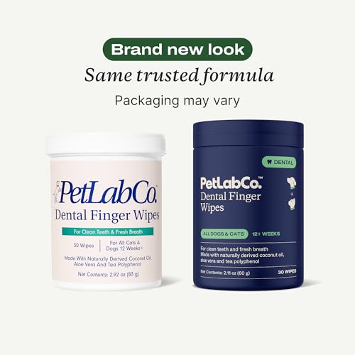 PetLab Co. Dental Finger Wipes - Easy to Use Dog & Cat Teeth Cleaner - Freshens Breath & Provides A Thorough Clean – Supports Overall Oral Hygiene – Alcohol & Fragrance Free - Packaging May Vary