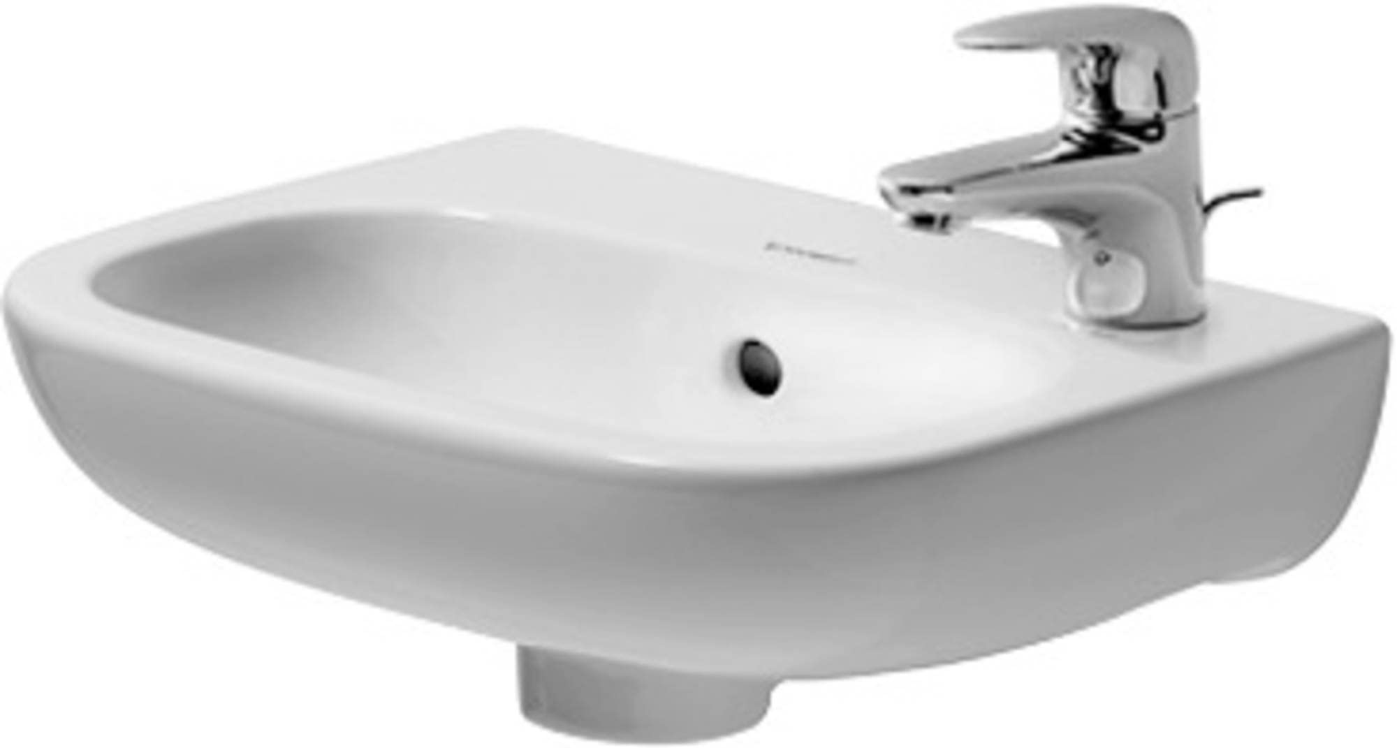 Duravit D-Code Handrise Basin in Alpine White, front view.