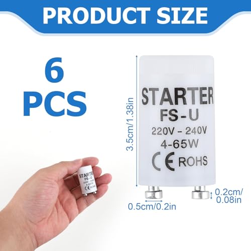 6 Starter Leuchtstoffröhre, Universalstarter für Leuchtstoffröhren ST111, 4-65W, 220-240V, Langlebiger und zuverlässiger Starter für Leuchtstofflampen, Geeignet für Haushalt und Gewerbe (6 pcs)