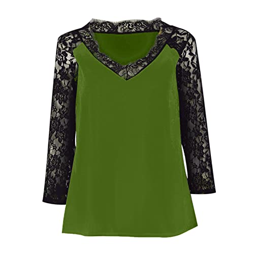 Women's Tunic Tops 2024 Trendy Lace Short Sleeve Shirts Casual Dressy V Neck Blouse Solid Color Loose Soft Tee4