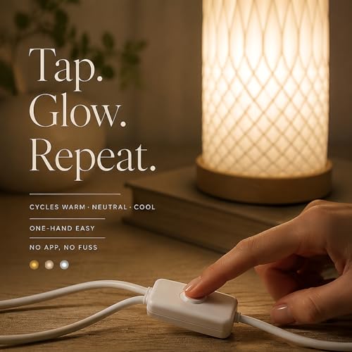 Image of Small Bedside Lamp for Nightstand, 3D Printed Mini Table Lamp, 3 Color Temperatures Warm to Cool White, Cozy Small Lamp for Bedroom Dorm Tight Spaces, Ash Wood Base, 8.8 Inch Tall - Helix