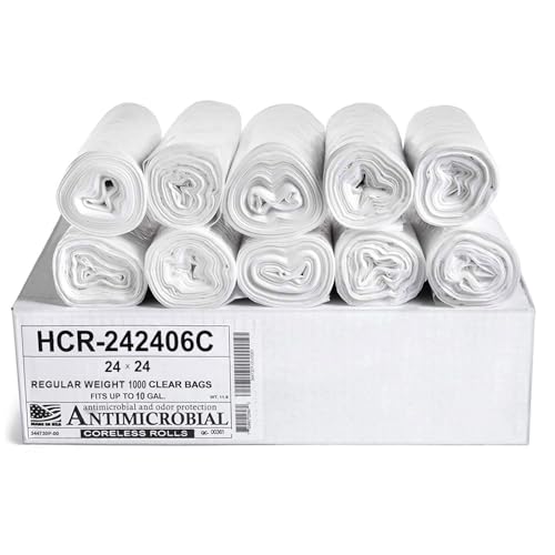 Aluf Plastics High Density Trash Bags 10 Gallon 1000 Count 6 Micron (eq) 24 x 24 Clear for Bathroom Office Industrial Commercial Janitorial Municipal Recycling