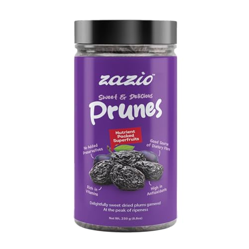 Image of Zazio Dried Prunes | RICH, SWEET & NATURALLY WHOLESOME PLUMS | Antioxidant Rich, Super Food, Dried Prunes, Pitted Prune | 250gm (Pack of 1)
