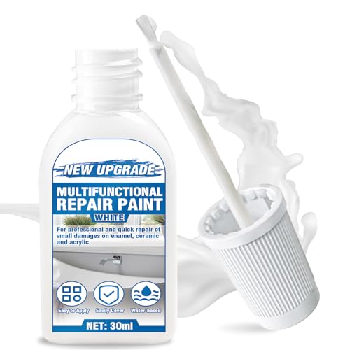 Paistely Peinture pour Baignoire Blanc, Vernis de Réparation pour Émaillée 30 ml pour Réparer Les Petits Défauts, Rayures et Fissures dans Les Baignoires...