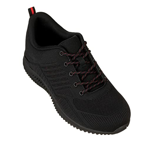 CALTO Men's Invisible Height Increasing Elevator Shoes - Black/Red Ultra Lightweight Sporty Sneakers - 2.6 Inches Taller - Q211 - Size 11 D(M) US4