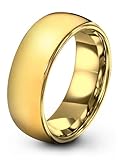 Tungsten Wedding Band Ring 7mm for Men Women Comfort Fit 18K Yellow Gold Plated Plated Domed Polished Size 11