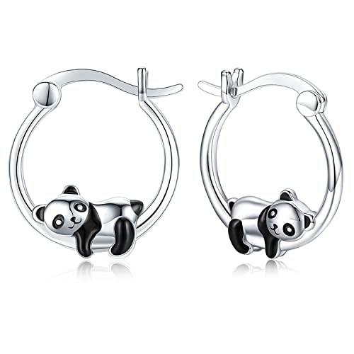 Boucles d'oreilles panda en argent sterling 925 pour filles - Petites boucles d'oreilles en forme de colibri, dauphin - Jolies boucles d'oreilles pour femme et fille, Argent sterling Cover