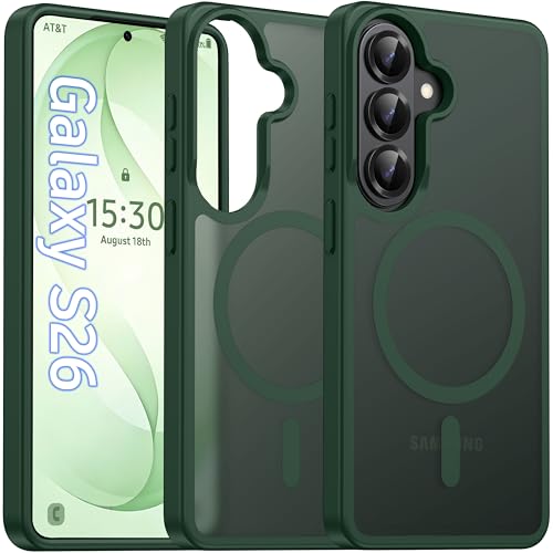 Image of Oterkin Magnetic Samsung Galaxy S26 Case, Dark Green | Matte, Compatible with MagSafe, Frosted Translucent, Shockproof Anti-Scratch Slim Fit, Military Grade Protection