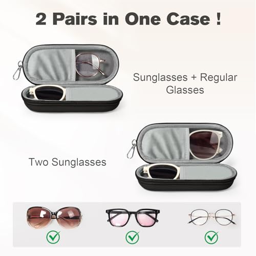 Image of Double Eyeglasses Case, Dual Glasses Sunglasses Organizer with Zipper Closure, Eyewear Storage Box for Men Women Travel