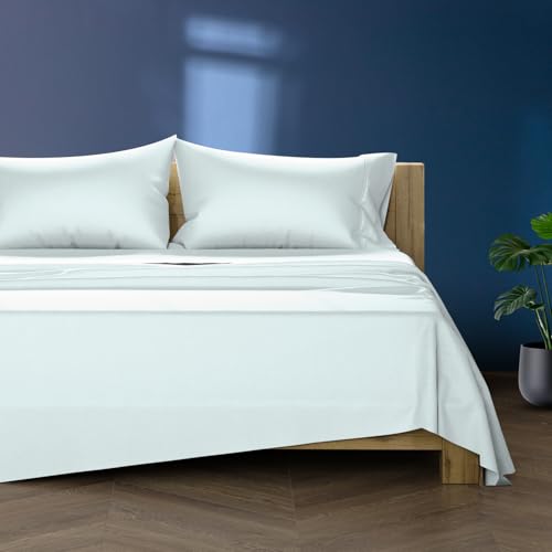 Image of TEXAS LINEN CO. 100% Egyptian Cotton Split King Sheet Sets - Luxury 1000 Series Lonestar Lovin' Collection Split King Sheet Set (5 PC, Sea Foam), Soft, Cooling, 16 inch Deep Pocket Sateen Hotel Bed Sheets