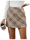 Floerns Women's Casual Houndstooth Print Straight A-Line Zipper Bodycon Mini Skirt Light Grey Small