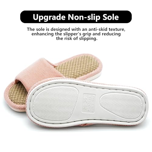 Women And Men House Fabric Slippers Indoor And Outdoor, Non-Slip Memory Foam Open-Toe Home Shoes, Soft Bottom Linen Unisex Washable Cotton Casual4