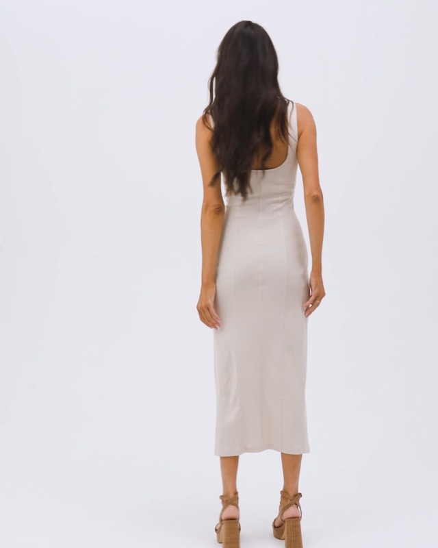 L*Space Vivienne Dress for Women, Fitted Ribbed Midi Featuring Scoop Neck,  Low Back & Leg Slit, Long Chic Sleeveless Dress, Bone, S at Amazon Women's  Clothing store