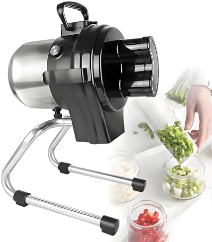 Automatic Spring Onion Slicer - Commercial Vegetable Chopper with Dual Feed Ports for Onions, Peppers & Leeks, Adjustable Thickness 1-5mm, High-Speed 6000 RPM (Model FC-110LK)