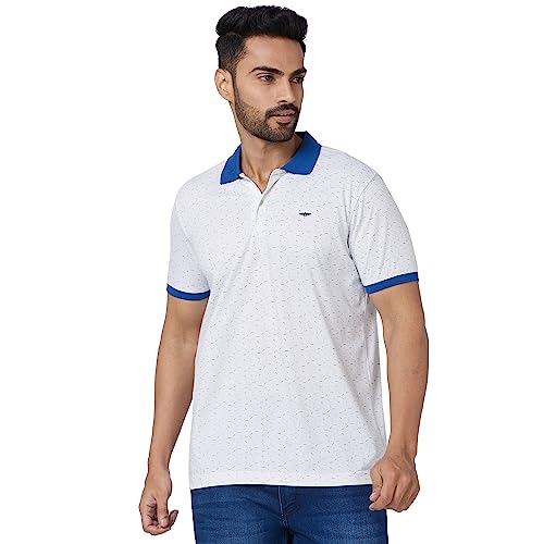 Image of Park Avenue Men's Cotton Polyester Blend Print Pattern Slim Fit Rib Collar Polo Neck Half Sleeve Casual T-Shirt