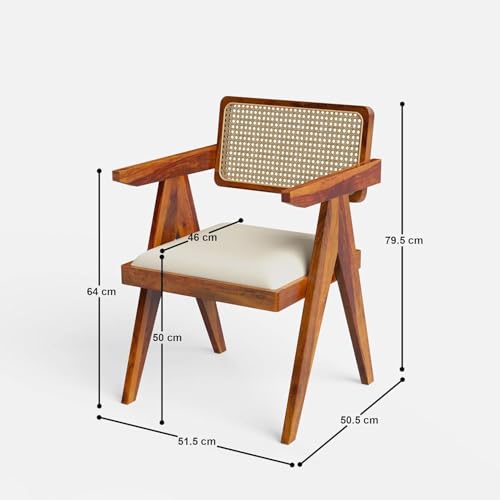 Image of Wooden Dining Table Set with 4 Chairs, Natural Oak, Rectangular, Modern Style, Cane Back Chairs with Cushions (Whie Cushion Table (100 cm x 100 cm x 76 cm))