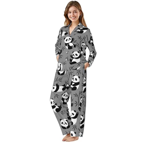 Image of Women'S Long Sleeve Pajama Set Soft Loungewear Button-Down Top & Elastic Waist Pants S- 2XL