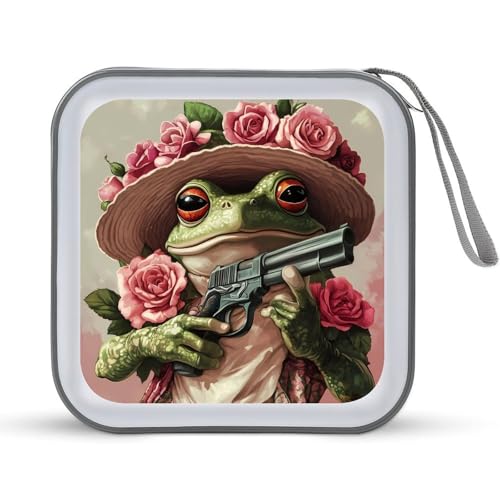 Funny Western Frog Gun CD Case Plastic DVD Case Holder Wallet Disc Storage Organizer for Car Travel